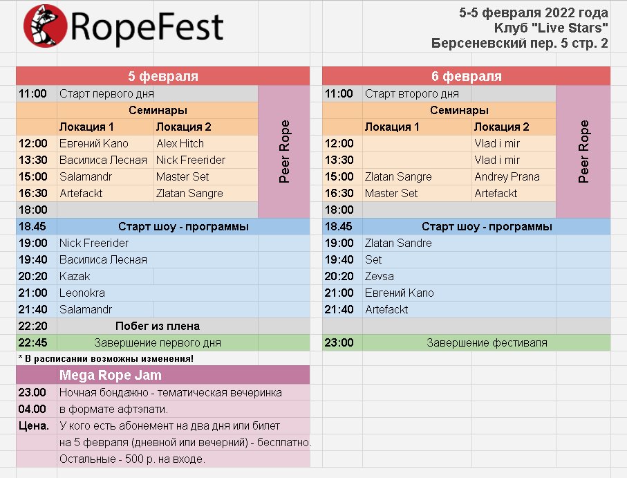 RopeFest MSK schadule